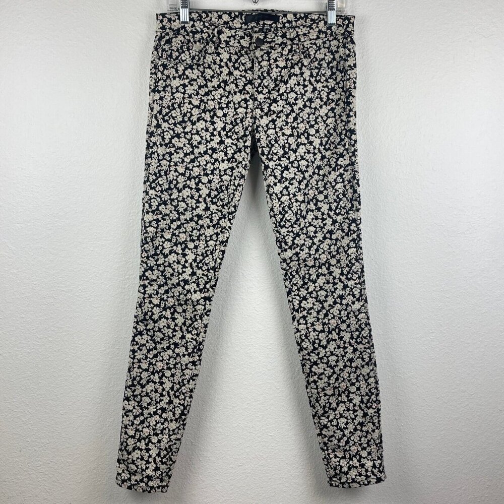 Genetic Jeans Women Sz 27 Shane Floral Jacquard Skinny Brocade Denim Black Ivory